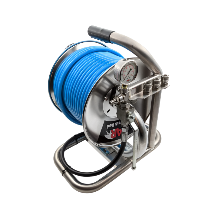 Mini Reel Stainless w/ 1/4" Blue